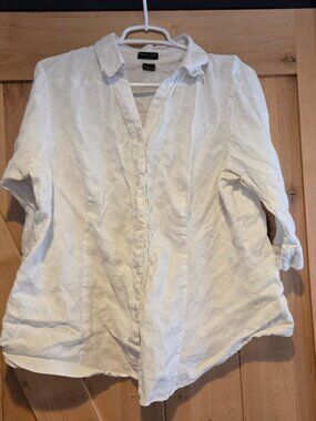 Ecologie Size 1X White Linen Embroidered Button Shirt 3/4 Sleeve *stain